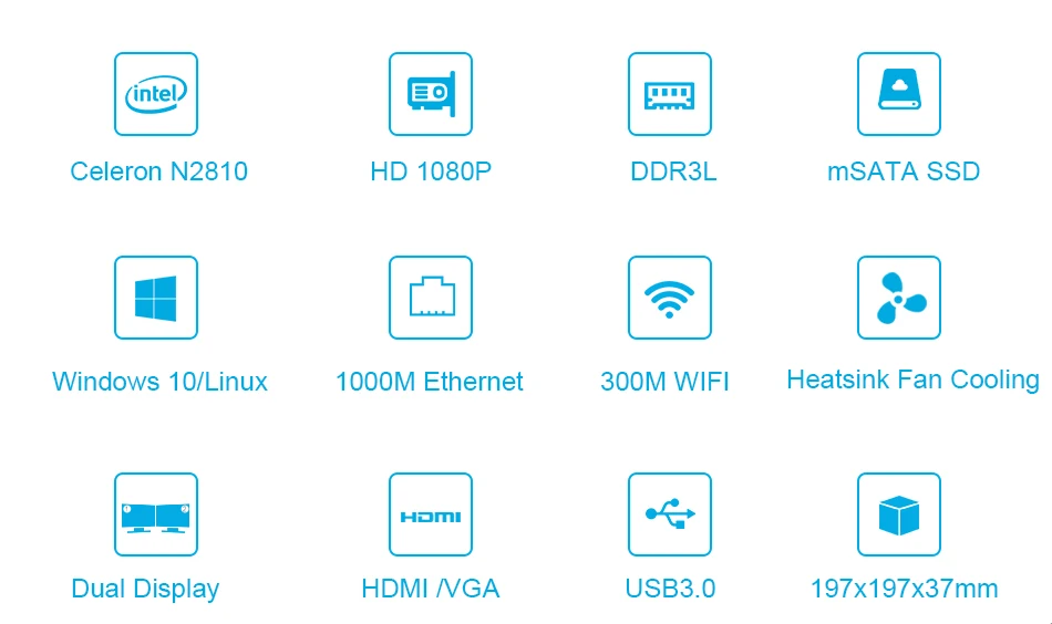 Компьютера Intel мини ПК Celeron N3150 четырёхъядерники Windows 7/8/10 Linux неттоп ТВ Box HDMI VGA 4* USB 300M WiFi 1000M Ethernet HTPC
