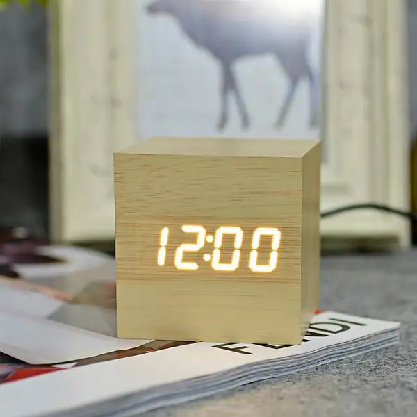 bamboo white Suncree квадратные мини часы Деревянный светодиодный Будильник, reloj despertador Температура голосовой активации Светодиодный настольный забавные цифровые часы - Цвет: bamboo white