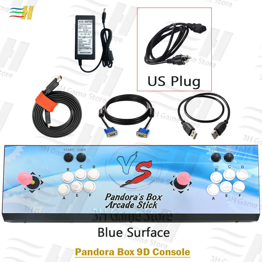 PB9d blue US plug Pandora Box 9d 2500 В 1 аркадная игровая консоль поддержка 3P 4P usb подключение геймпада Поддержка 3d tekken 1 2 3 Mortal Kombat 1 2 3 4 - Цвет: PB9d blue US plug