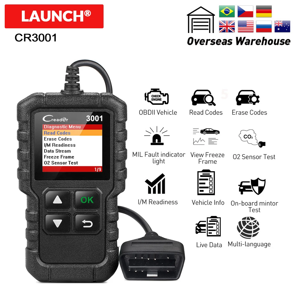 Считыватель кодов LAUNCH X431 Creader 3001 Full OBD2 OBDII сканирующие инструменты CR3001