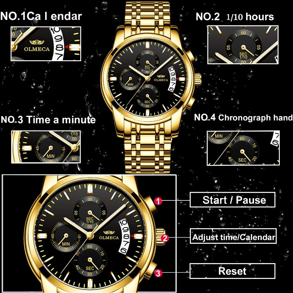 Часы мужские кварцевые с календарем из нержавеющей стали | Наручные часы