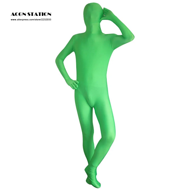Бесплатная доставка костюмы Zentai зеленого цвета на Хэллоуин в полный рост из