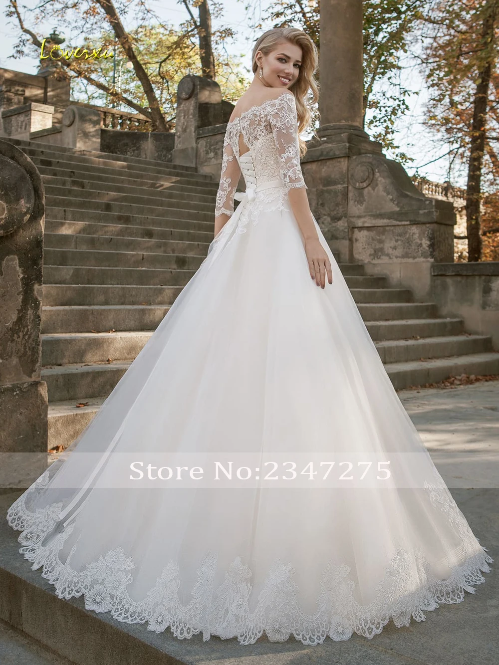 Loverxu три четверти вырез лодочкой ТРАПЕЦИЕВИДНОЕ кружевное свадебное платье 2021