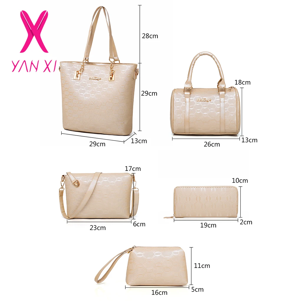 YANXI 2019 Роскошные Брендовые женские сумки из натуральной кожи 5 шт./компл.