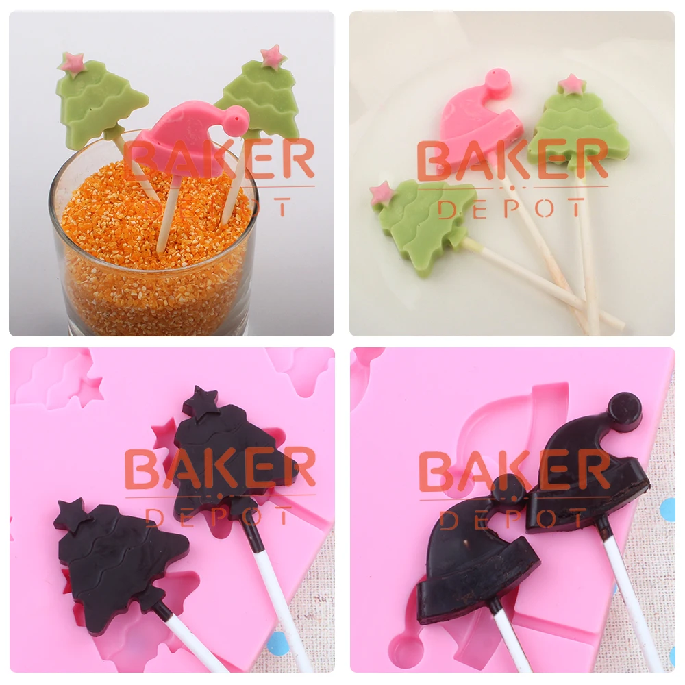 BAKER DEPOT, силиконовая форма для леденцов, конфет, Рождественская елка, шапка, форма шоколада, клейкая форма, инструмент для украшения торта, 12 полости
