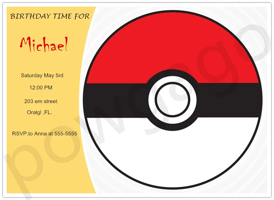 Персонализированный Pokemon Go вечерние Приглашения Pokeball предлагает День рождения