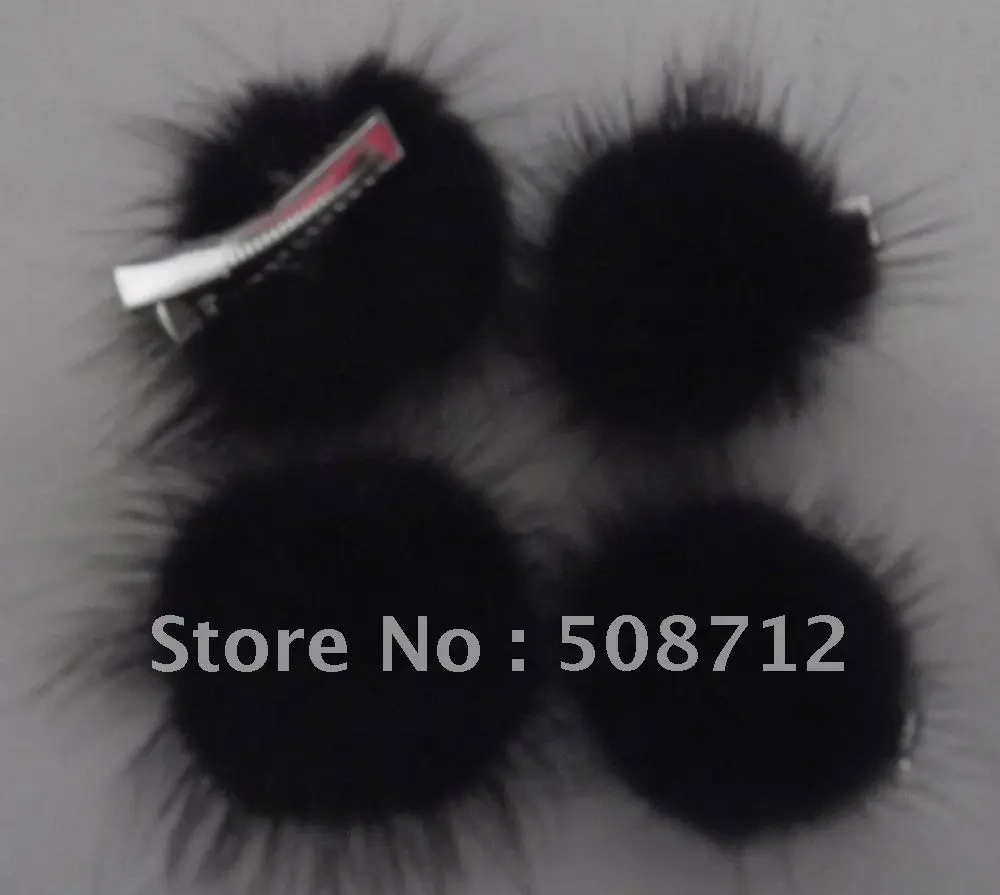 Free shipping!!!! black color 30mm mink ball jewelry hair alligator clip