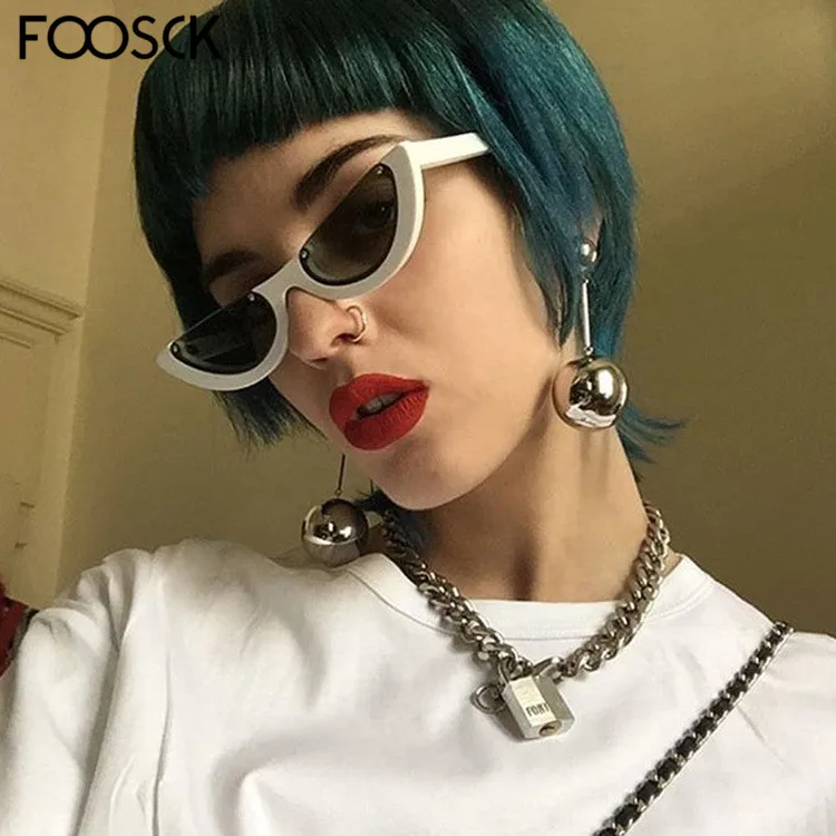 FOOSCK женские ретро маленькие черные красные розовые милые сексуальные Кошачьи Глаза Солнцезащитные очки женские винтажные для леди UV400