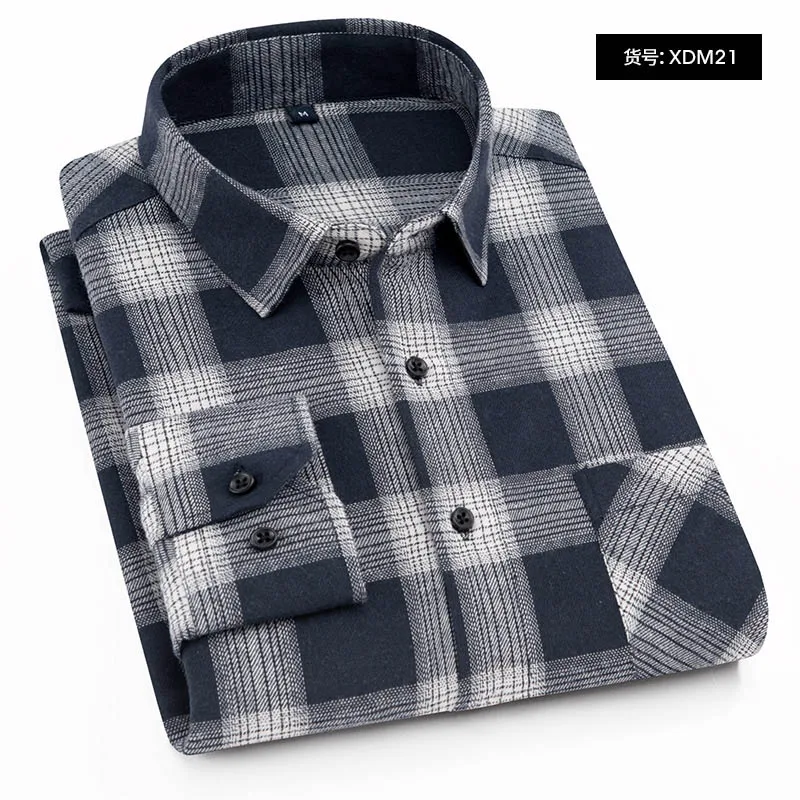 Aoliwen casual men palid shirt flannel cotton autumn spring long sleeve Male social fashion shirts slim fit pleasant material