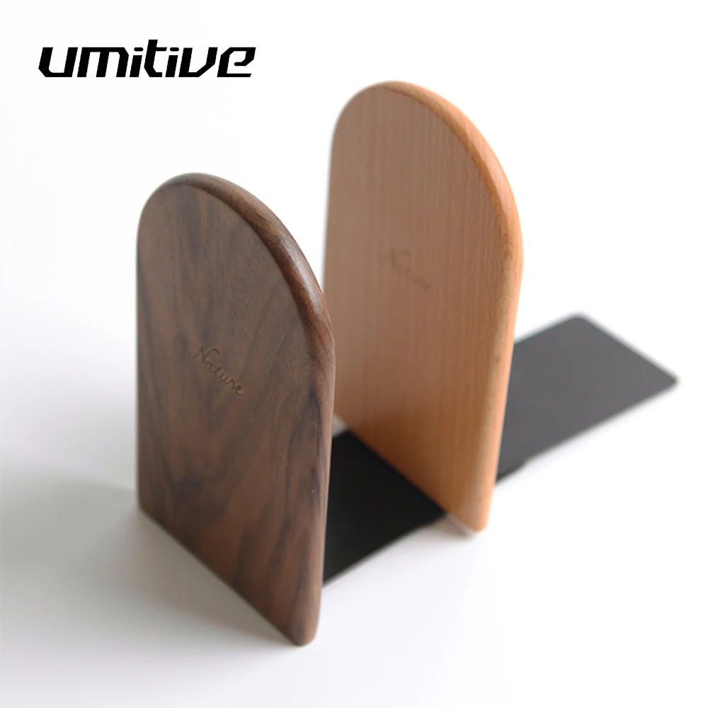 

Umitive 1 pcs black Walnut Wood Bookends Desktop Organizer Office Home Storage Bookends Book Holder