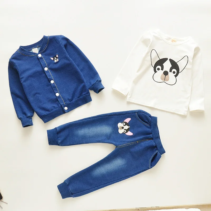 CXQ dog Blue Демисезонный для маленьких мальчиков и девочек хлопковые Костюмы костюмы дети Пёс из мультфильма, куртка, футболка, брюки 3 шт./компл. модный спортивный костюм для маленьких детей - Цвет: CXQ dog Blue