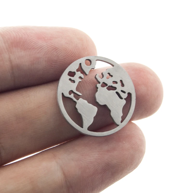 Stainless steel World Map Pendant Charms For Women Men 20mm Earth Globe Round High Quality Wholesale 50pcs | Украшения и