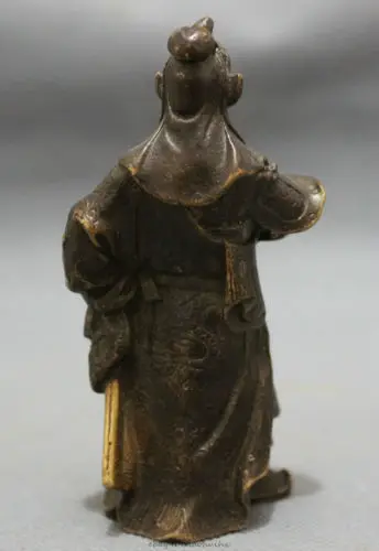 Китайская статуя пары Воинов с мечом и головой дракона из бронзы ГуанГунг ГуанЮ, держащих печать бога - оптовая продажа 2 шт. украшения из меди настоящей латуни.