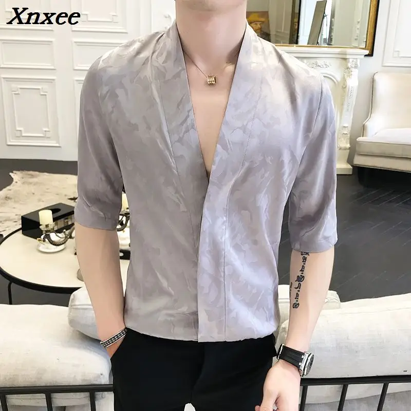 Розовые рубашки мужские шелковые Роскошные Camisa Social Masculina приталенные атласные