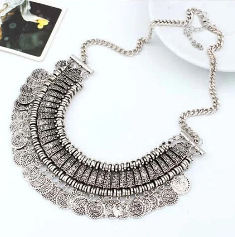 

Bohemian Jewelry Choker Collar Necklace Women Coin Tassels Bib Necklaces Turkish Gypsy