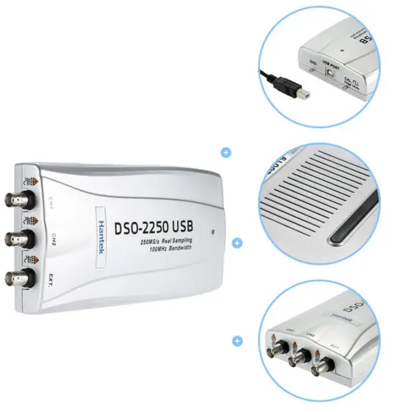 Hantek DSO-2250 Виртуальный осциллограф USB2.0 на основе ПК 100 МГц 2 Ch 250MSa/s DSO2250 с 23 функциями
