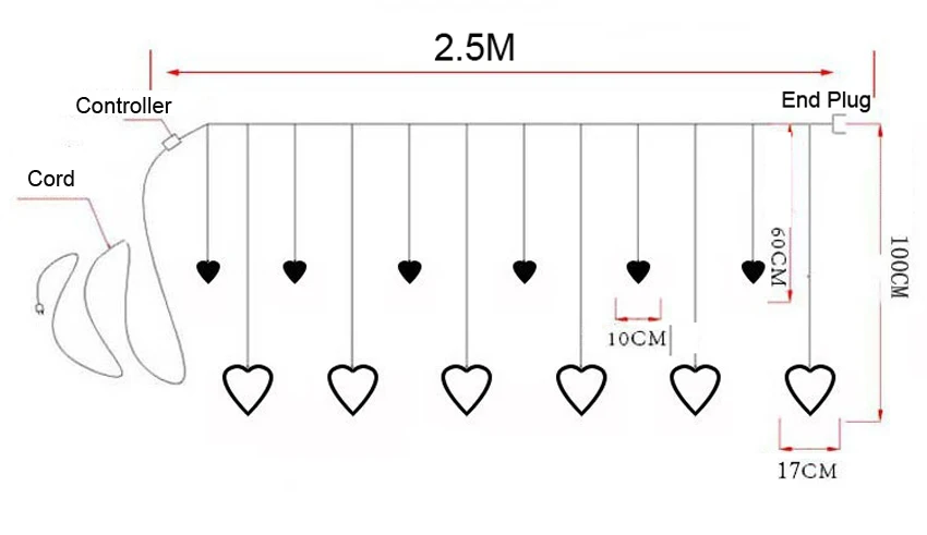 Праздничный светильник ing 4,5 м 138 светодиодный Рождественский светильник s уличный Сказочный занавес в форме сердца светодиодный светильник-Гирлянда для дома, вечерние, новогодние украшения