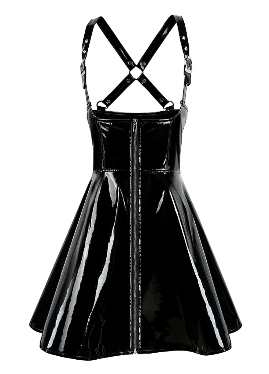 Черное платье из ПВХ с перекрещивающимися ремешками на спине регулируемыми