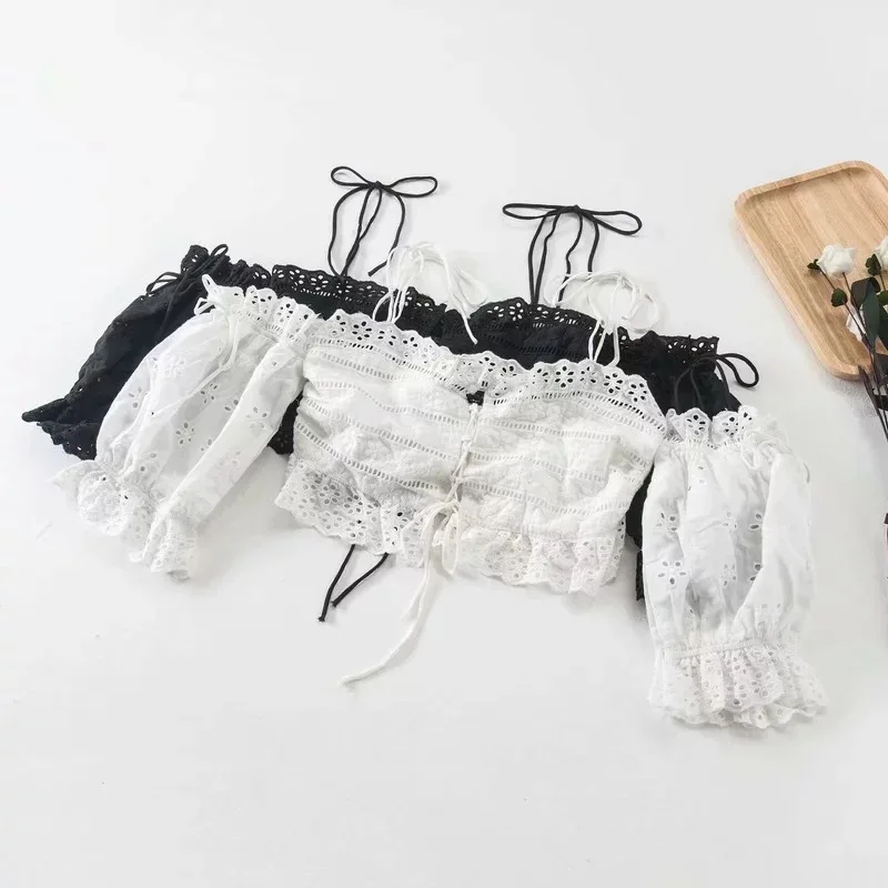 Летние хлопковые Цветочные полые кружевные короткие пояса, сексуальные крутые уличные бюстгальтеры, укороченный топ, женский жилет с горизонтальным воротником
