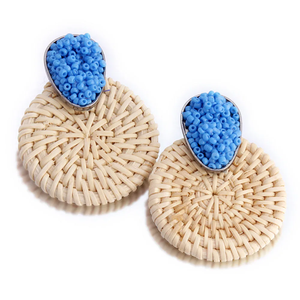2020 Новое деревянное соломенное плетение Ротанговые серьги для женщин модные