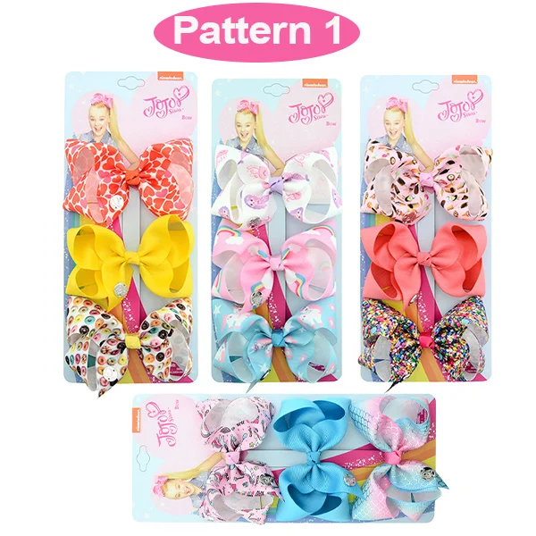 Pattern 1 4 дюйма Средний JOJO Луки Аллигатор зажимы с металлической биркой подарочная карта 4 комплекта/партия Фламинго Единорог русалка лента с принтом JO hairbots - Цвет: Pattern 1