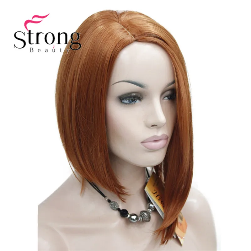 StrongBeauty ассиметричный парик без челки оранжевого коричневого цвета из синтетических волос для женщин выбор цвета