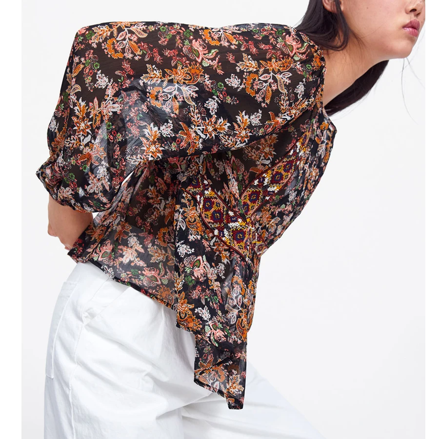 TEELYNN шифоновые блузки коричневый цветочный принт boho блузка вышивка o образным