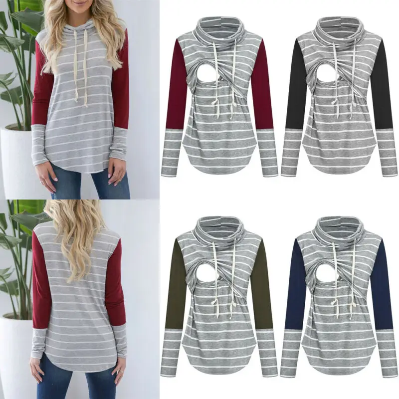 Одежда для беременных женщин 2019 одежда кормления в полоску с длинным рукавом и