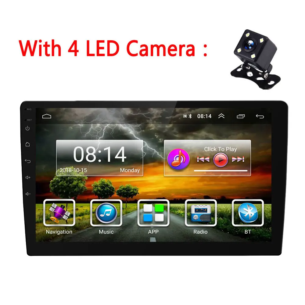 With 4 LED Camera AMPrime автомобильный радиоприемник 10,1 ''большой экран Android навигация мультимедийный плеер wifi Bluetooth зеркальная связь USB Авторадио DAB радиоприемники - Цвет: With 4 LED Camera