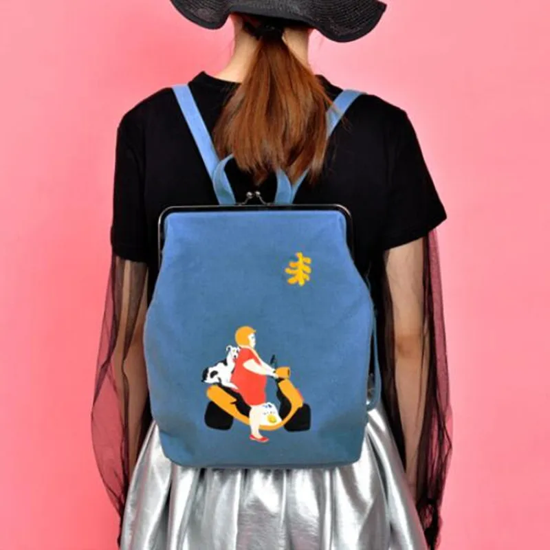 YIZISTORE вышивка и печатные холщовые рюкзаки мультфильм аниме Harajuku рюкзак с металлической рамкой застежка для подростков