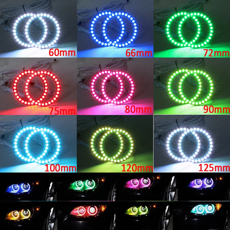 Бесплатная доставка 60 мм 66 72 75 80 90 100 120 125 RGB LED Ангельские Глазки светодиодный