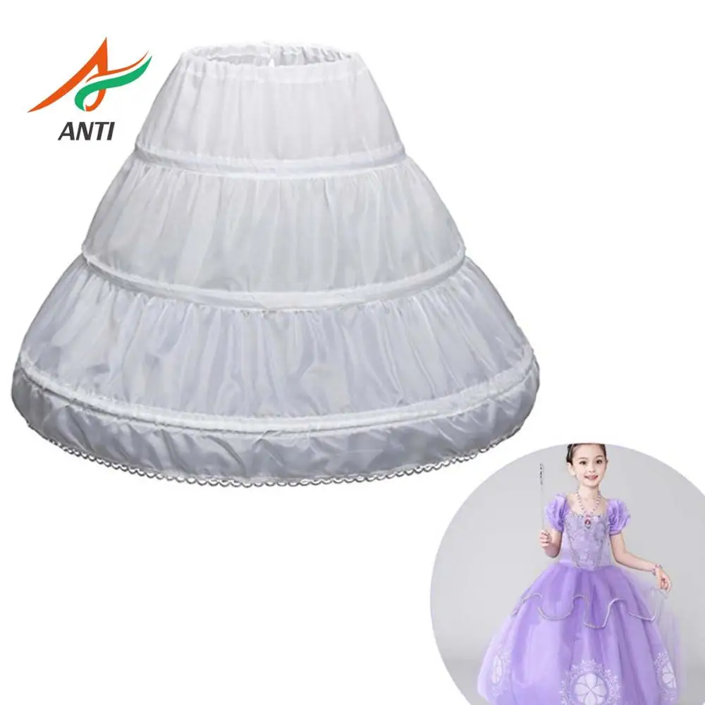 

ANTI White Children Petticoat A-Line 3 Hoops One Layer Kids Crinoline Lace Trim Flower Girl Dress Underskirt Waist Elastic Cheap