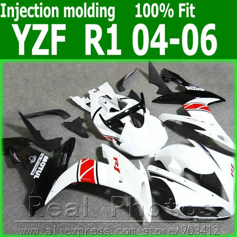 Литье под давлением мотоцикл части для YAMAHA R1 обтекатель комплект 2004 2005 2006 белые