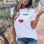 Новинка 2019, милая симпатичная женская футболка с принтом красных губ и ресниц в стиле Харадзюку, летняя повседневная футболка с коротким рукавом и круглым вырезом, топы