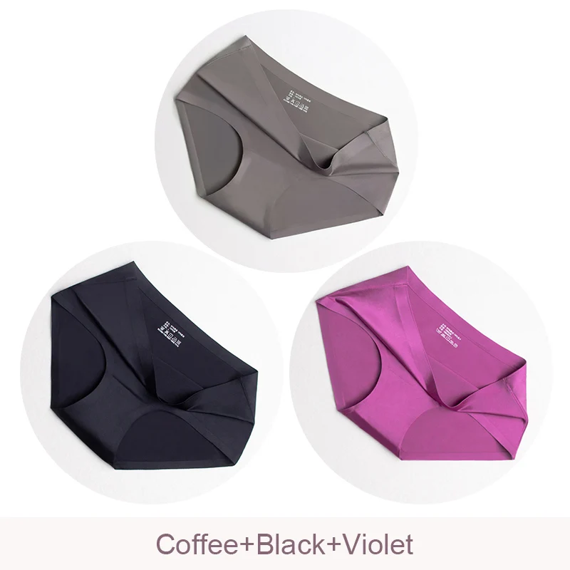 Coffee Black Violet Сексуальные трусики, женское нижнее белье со средней посадкой, ледяной шелк, прохладные освежающие бесшовные трусики, женское сексуальное нижнее белье, трусы для женщин - Цвет: Coffee Black Violet
