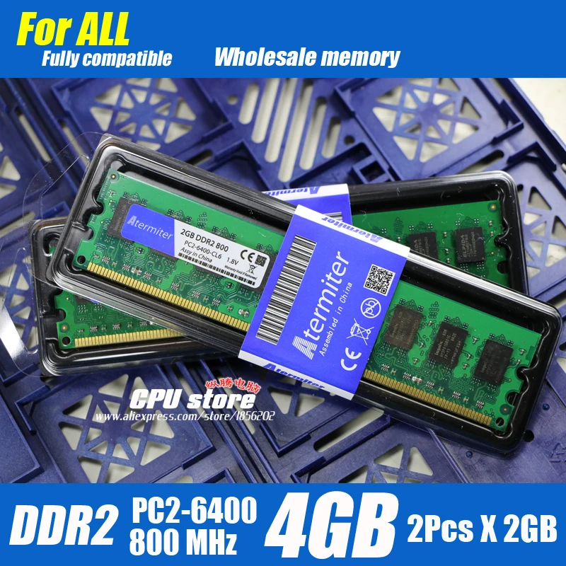 Atermiter Новый 4 Гб (2pcs2GB) DDR2 PC2 6400 800 МГц для настольных ПК Память DIMM ram 240 контактов (для