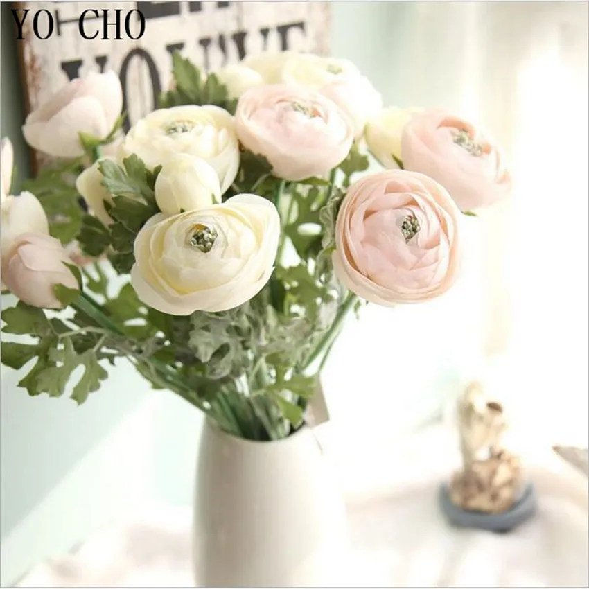 YO CHO Artificial Rose Flowers Silk Wedding Decoration Fake Eustoma Fleurs Hogar Christmas 6 Colours Plants Gerbera Floral Decor