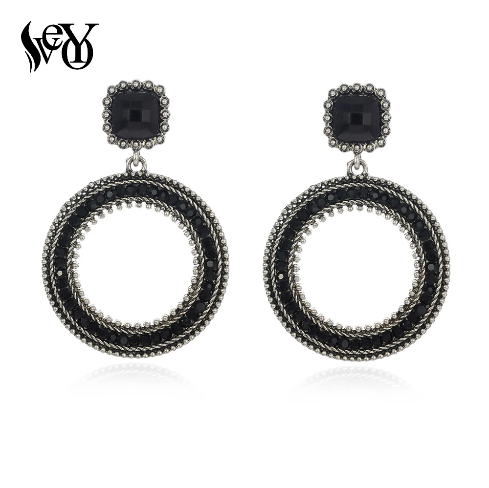 

VEYO Big Round Circle Drop Earrings Long Rhinestone Earrings for Woman Punk Style Party Jewelry Wholesale