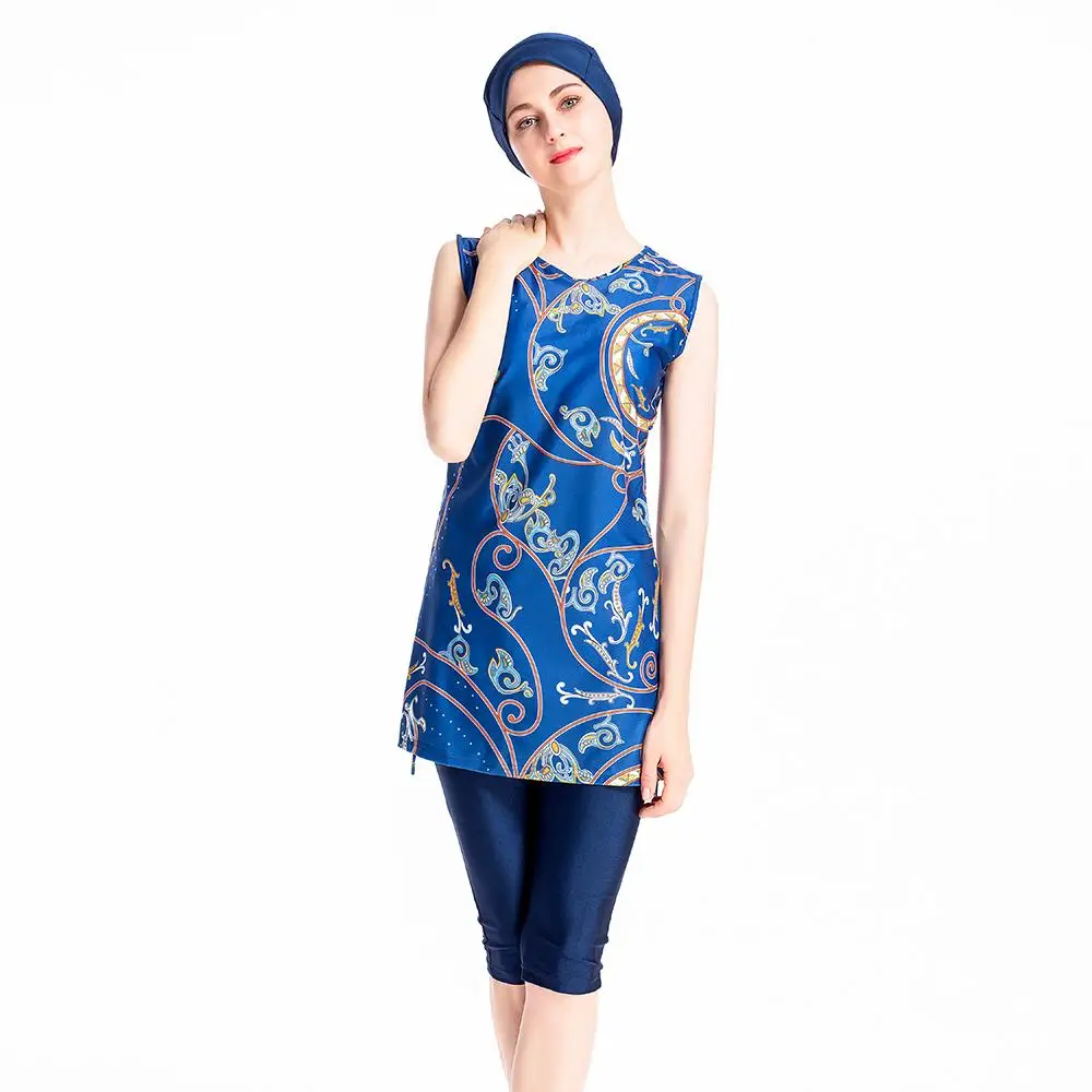 Мусульманская пляжная одежда Burkini Мусульманский купальник без рукавов с принтом