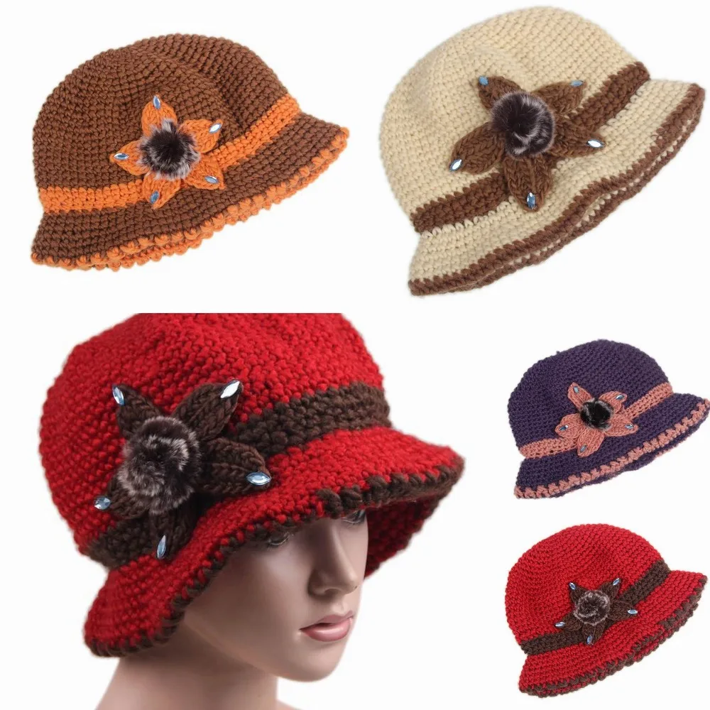 Женское осень и зима шляпы пожилых леди шерстяная ткань мех трикотаж ведро шляпа