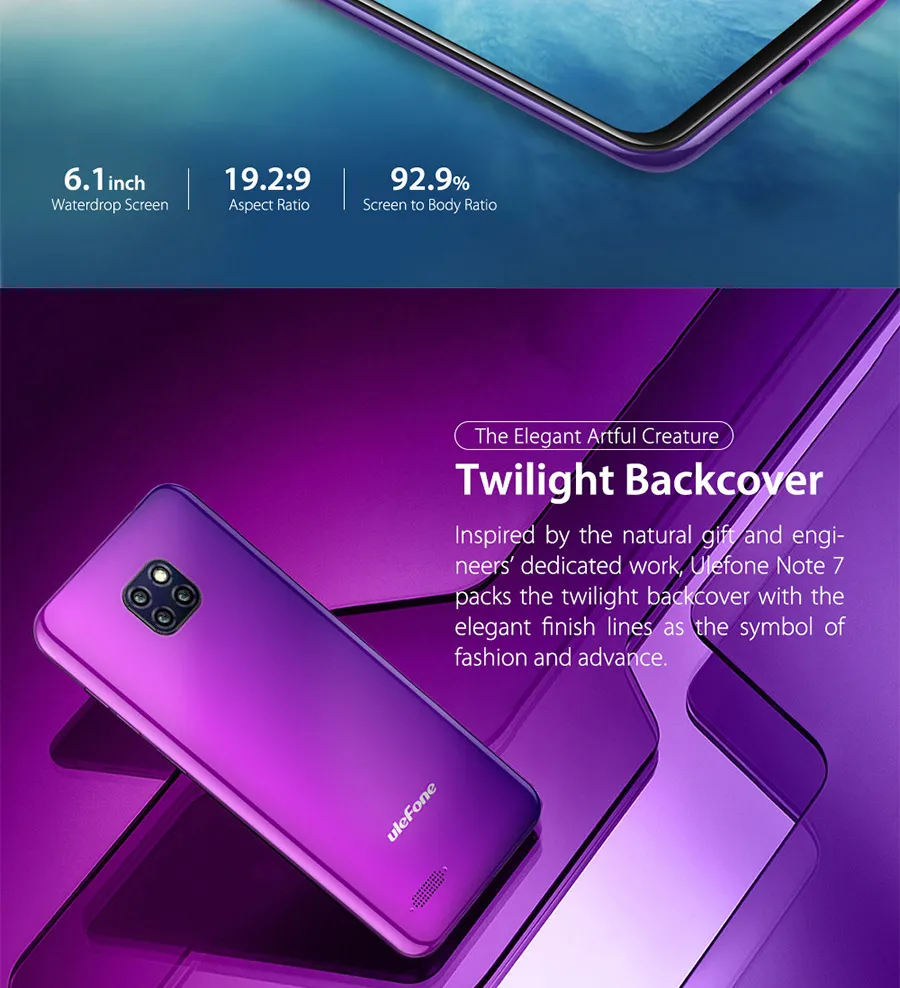 Ulefone Note 7 Android 9,0 6," экран капли воды смартфон 3500 мАч 19:9 четырехъядерный 1 ГБ ОЗУ 16 Гб ПЗУ WCDMA мобильный телефон