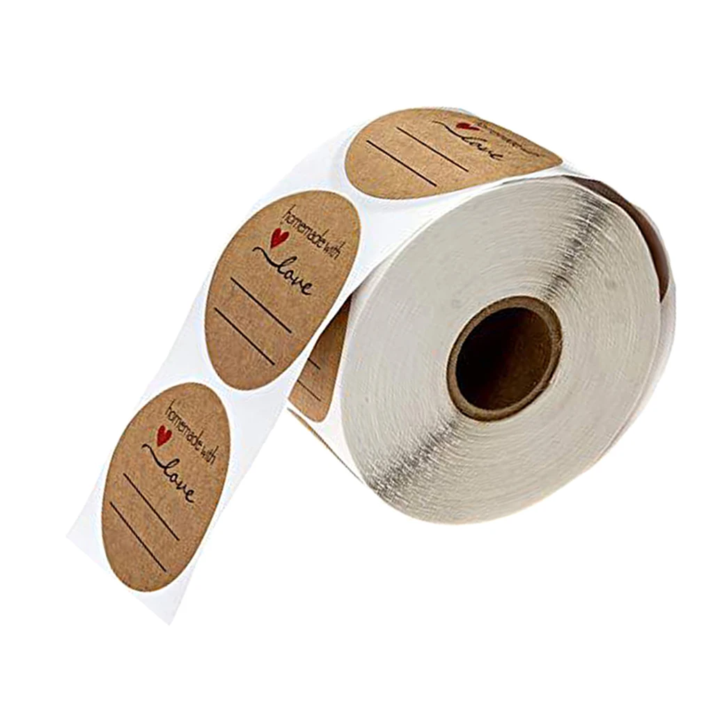500Pcs Kraft Paper Homemade with love Stickers Labels Roll Self Adhesive | Дом и сад