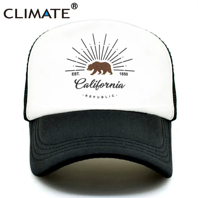 Black Cap CLIMATE California Trucker, Кепка с изображением медведя, флага California, мужская, женская, хип-хоп, забавная Кепка, бейсбольная кепка, крутая, летняя, сетчатая Кепка - Цвет: Black Cap