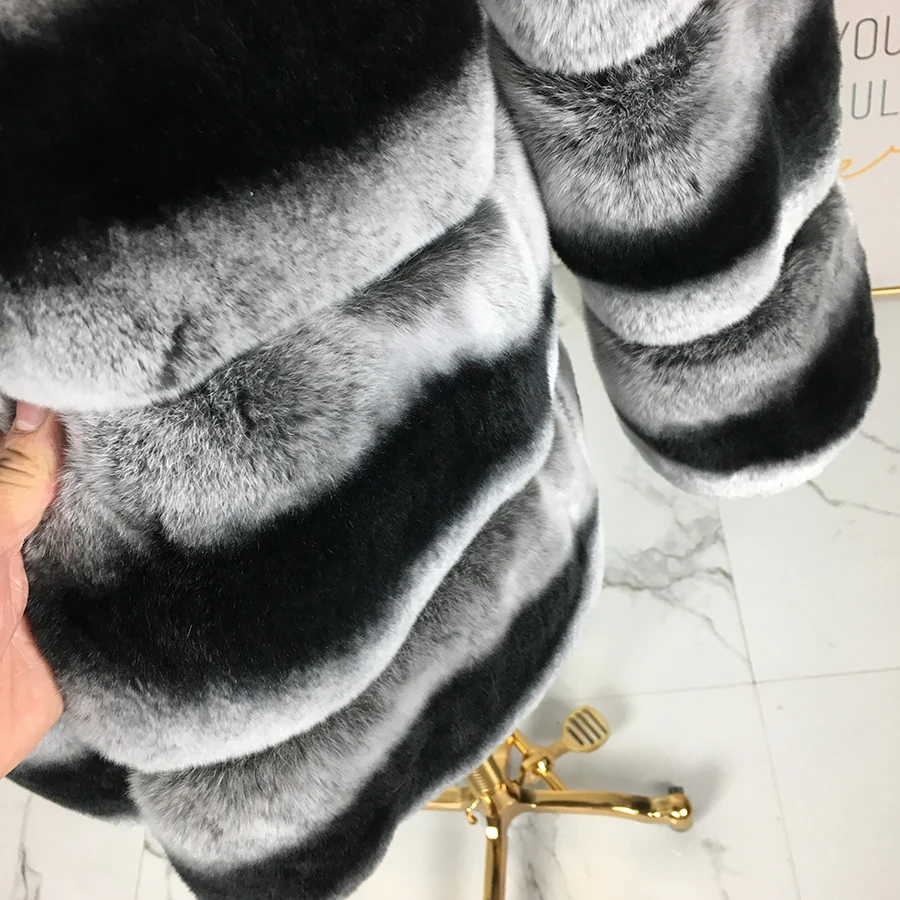 real rex rabbit fur coat short medium jacket warm for winter with fur hood