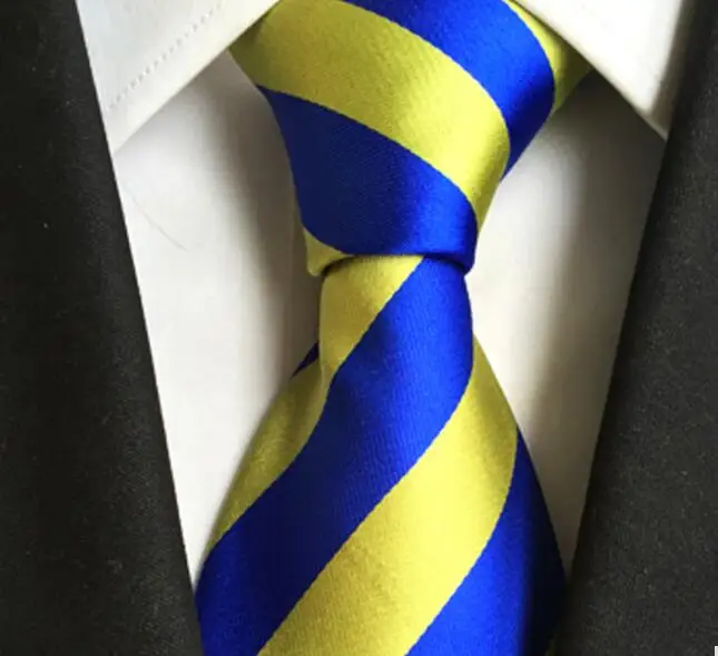 

2017 Brand New Design Tie 8cm Personalizd Blue with Yellow Stripes Neck ties High Quality Gentlemen Woven Gravatas for Wedding
