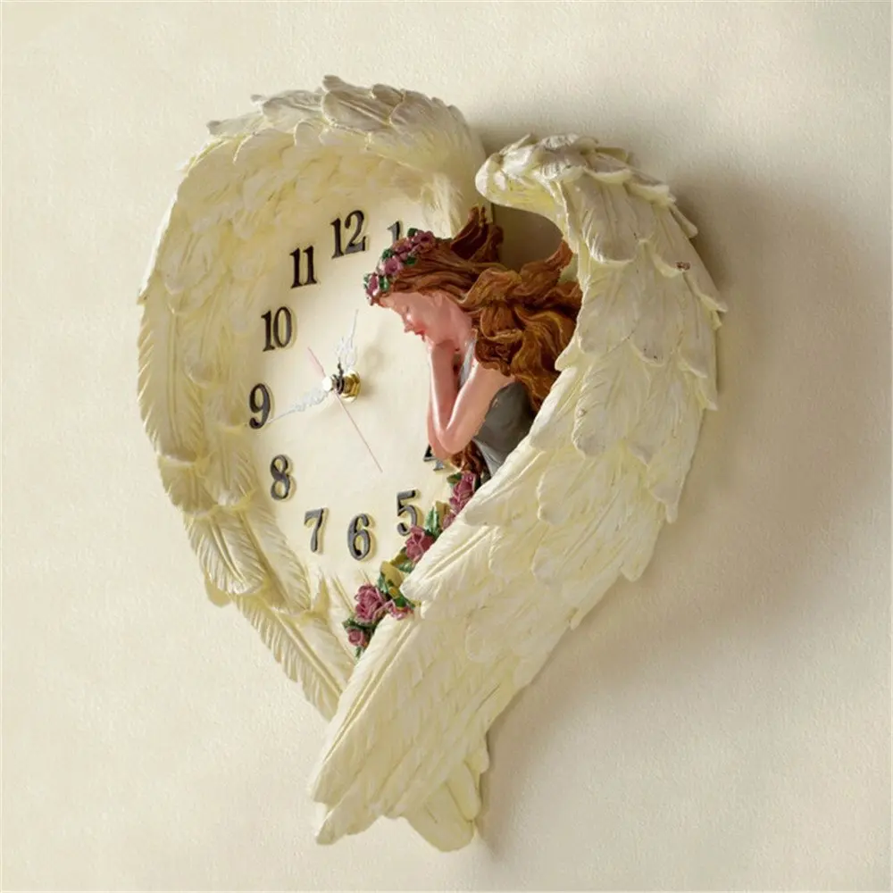 Европейский стиль сельских тихая L размер роуз девушка ангел настенные часы