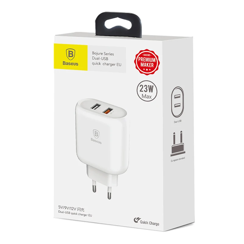BASEUS бренд Bojure серия Dual USB QC3.0 Быстрая зарядка зарядное устройство EU для iPhone/samsung