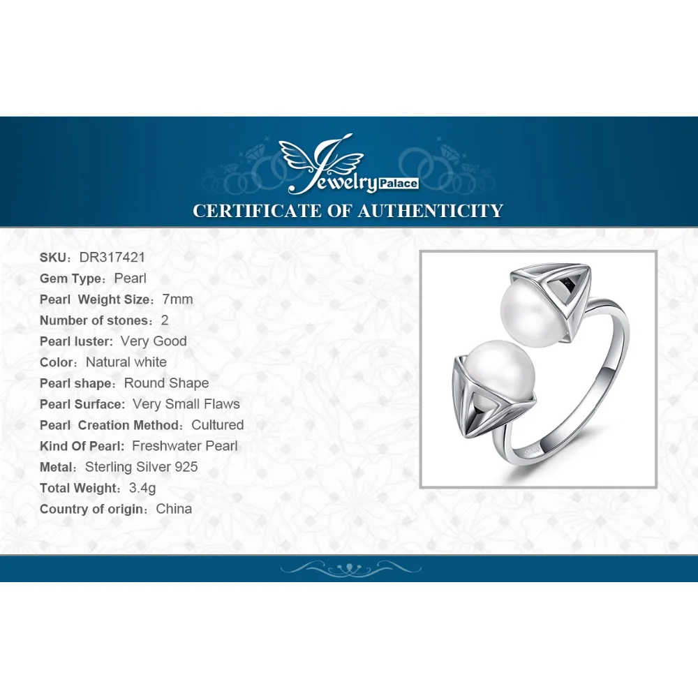 Jewelrypalace 0.4ct двойное круглое культивированное жемчужное Открытое кольцо 925 пробы