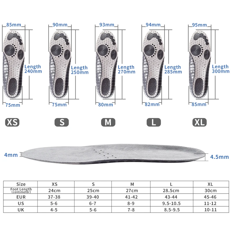 Saudefoot Sport Insoles 3D Gel Skid Resistance Shock Absorption Heel Riser Vent with U Shape Design Soft Shoes Pads