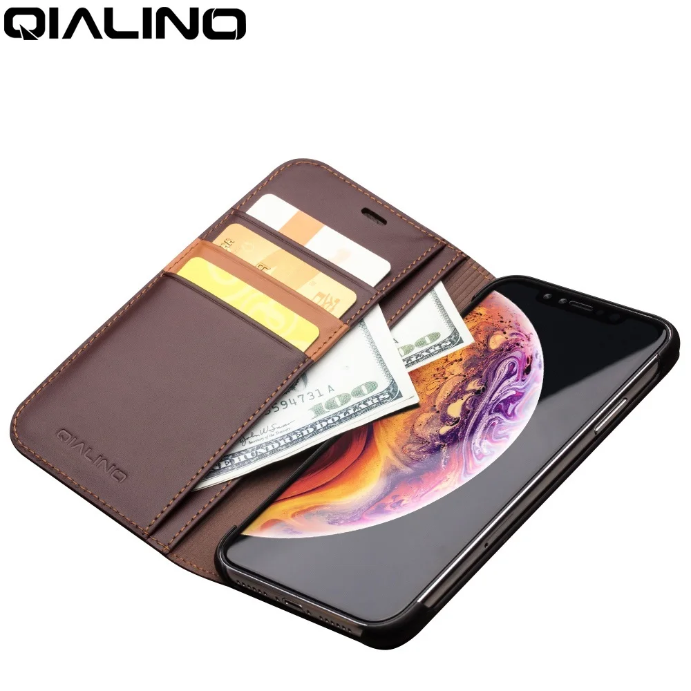 QIALINO Модный чехол из натуральной кожи для Apple iPhone X/XS/XR слот карт флип Роскошный X Max